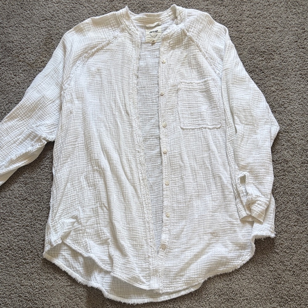 Aerie Gauzy Cover Up Shirt, M, White